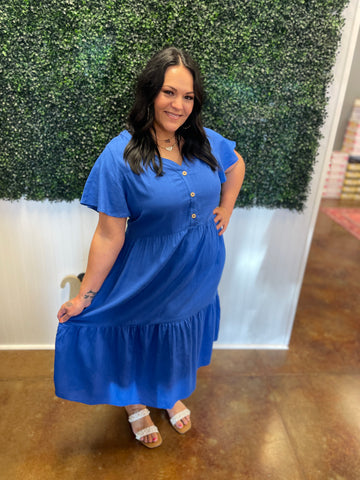 Two For One Tiered Midi Dress - Blue