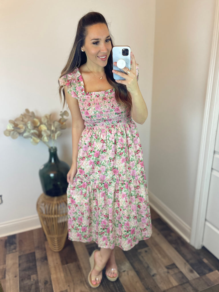Raspberry Blooms Maxi Dress