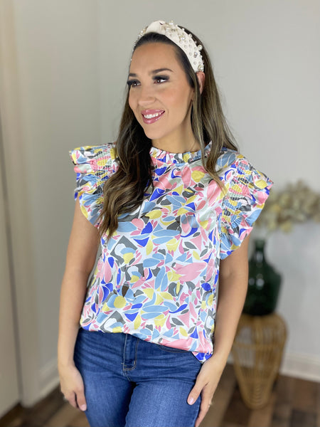 Audrina Abstract Print Top
